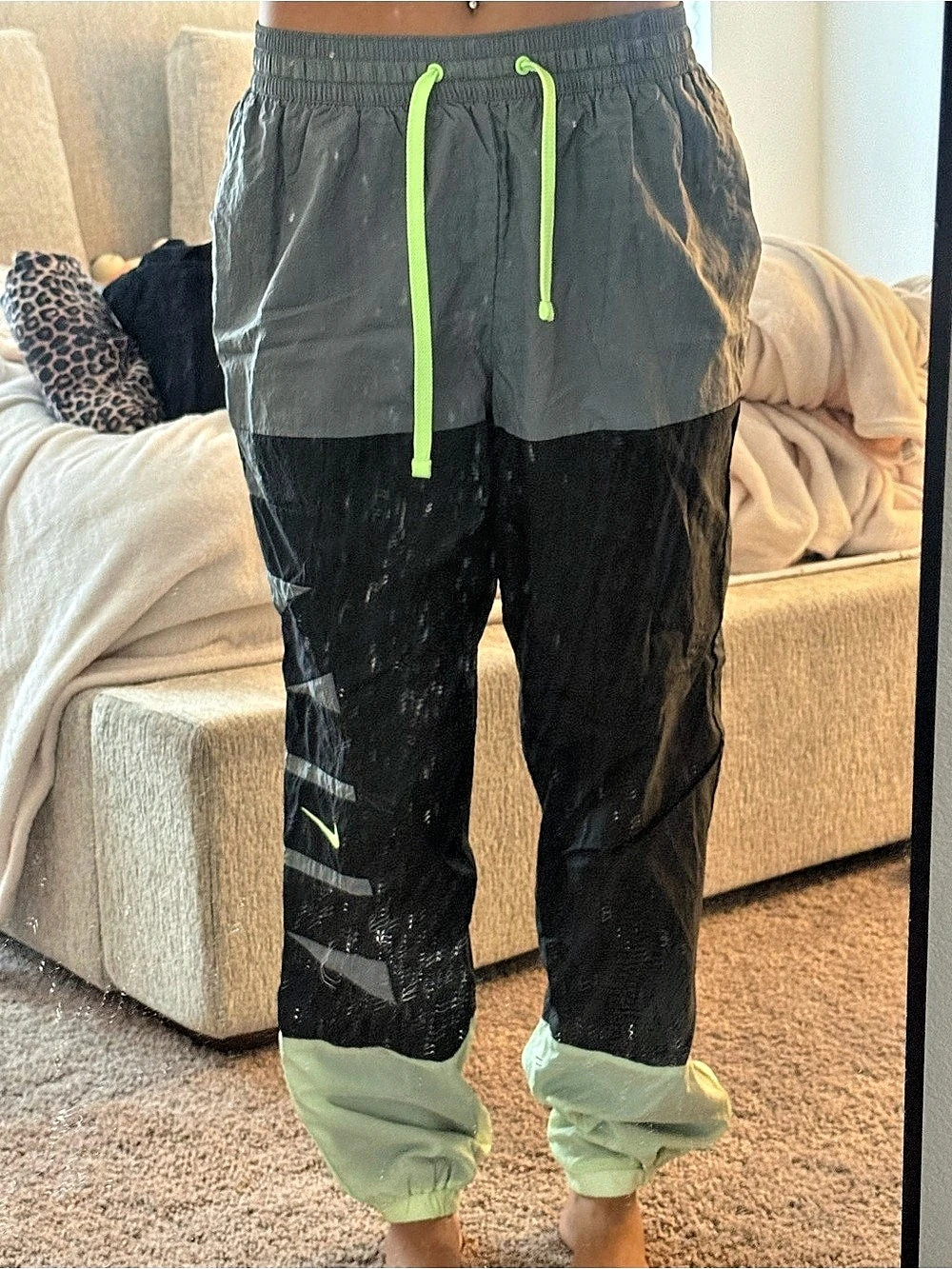 Nike Men's Color Block Jogger Pants in Black & Green